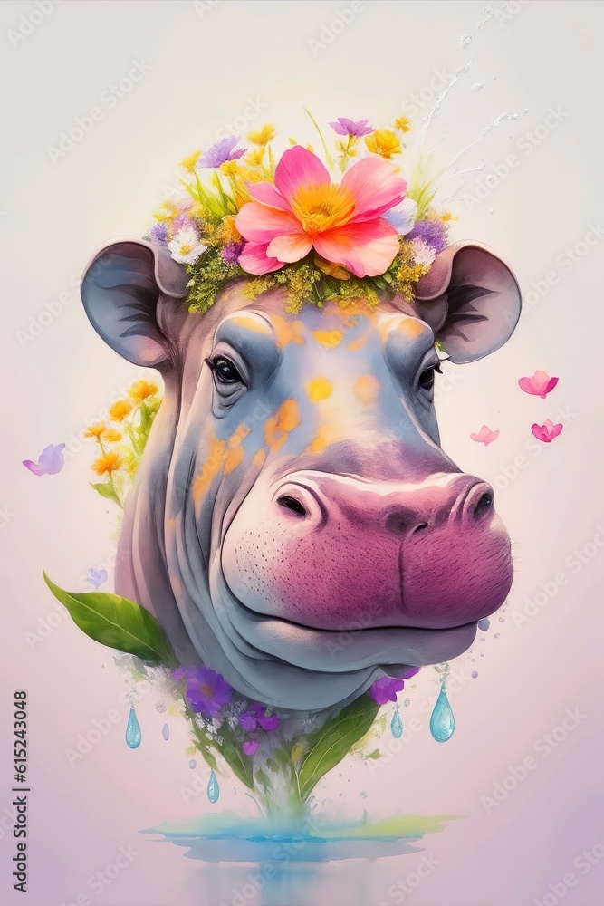 Watercolor Hippo