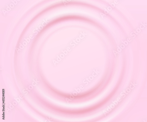 Milk beverage splash frame background. 3d yogurt wave border. Milky strawberry product package mockup. Pink sound impact effect top view. Vector circle liquid shampoo, cream or gel swirl round texture