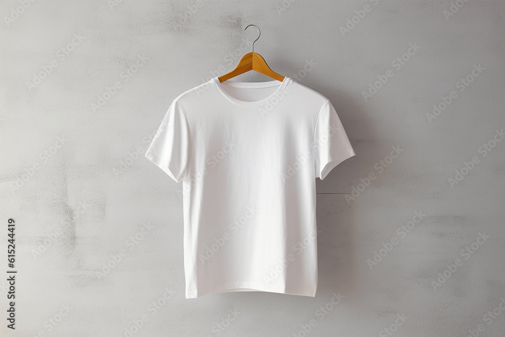 Empty T-shirt mockup displayed on a hanger against a neutral background Generative AI Empty T-shirt mockup displayed on a hanger against a neutral background Generative AI