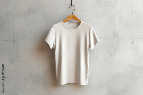 Empty T-shirt mockup displayed on a hanger against a neutral background Generative AI