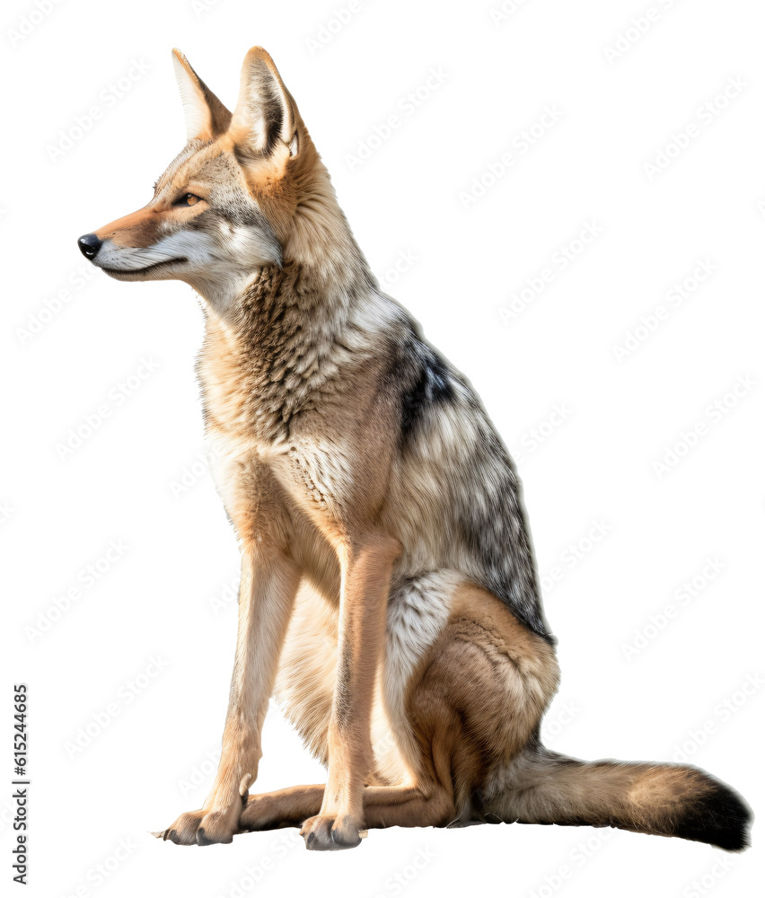 Coyote jackal isolated on the transparent background PNG. AI generative. Coyote jackal isolated on the transparent background PNG. AI generative.