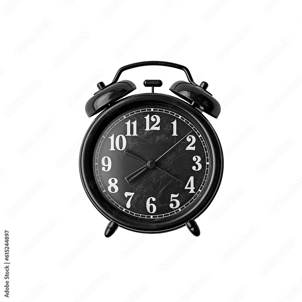 black bell clock, alarm clock isolated on white background. generative ai black bell clock, alarm clock isolated on white background. generative ai