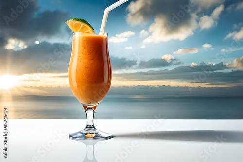 glass of cocktail on the beachgenerated by AI technology 
