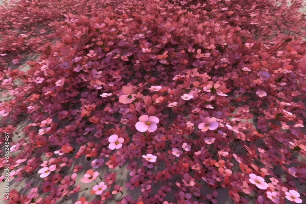 Illustration of pink flowers scattered on the grassy ground Illustration of pink flowers scattered on the grassy ground
