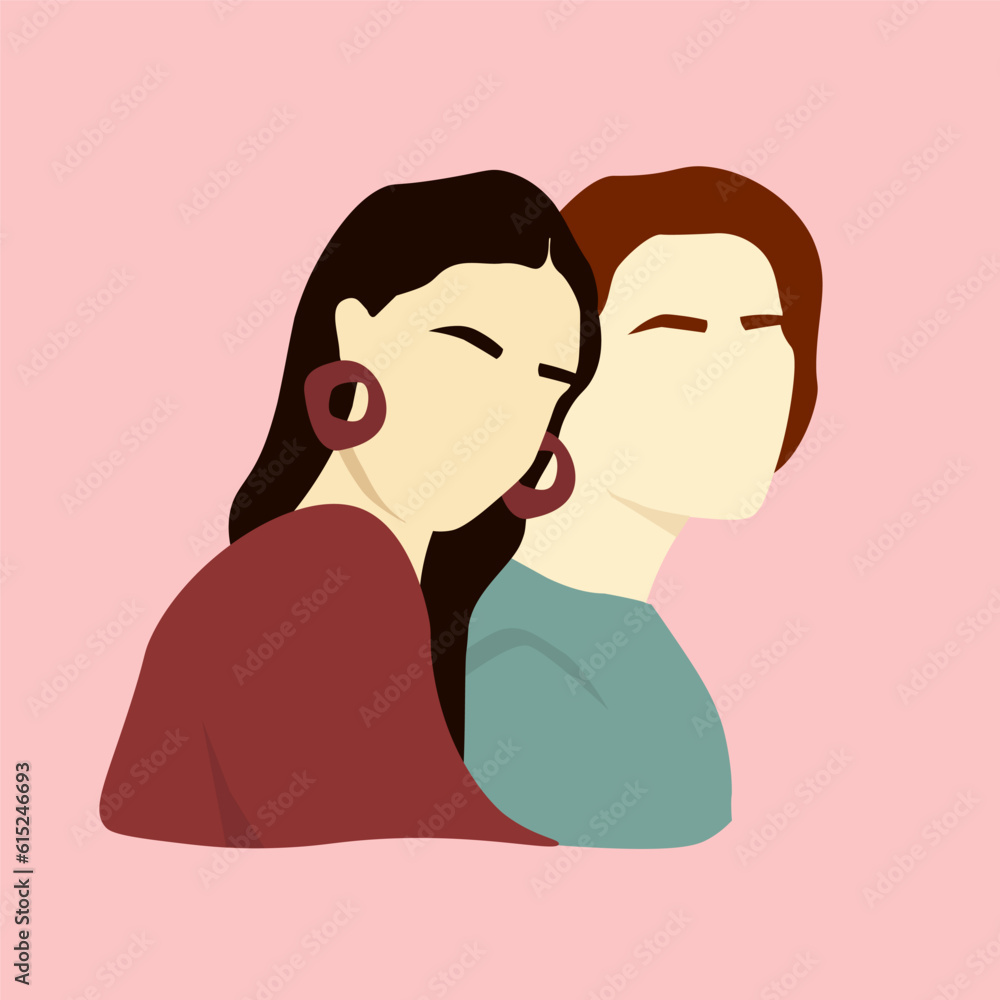 Two abstract women. Silhouettes of beautiful females together, support each other. Vector graphics. Two abstract women. Silhouettes of beautiful females together, support each other. Vector graphics.