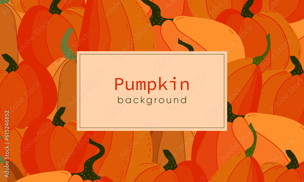 Fototapeta premium Autumn orange pumpkins border frame background with space text
