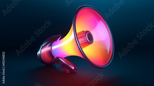 3d rendered neon light illustration of a megaphone