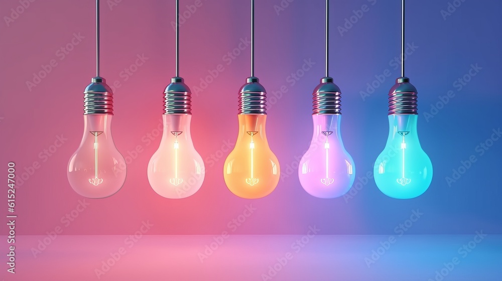 Colored light bulbs with copy space. 3d render Colored light bulbs with copy space. 3d render