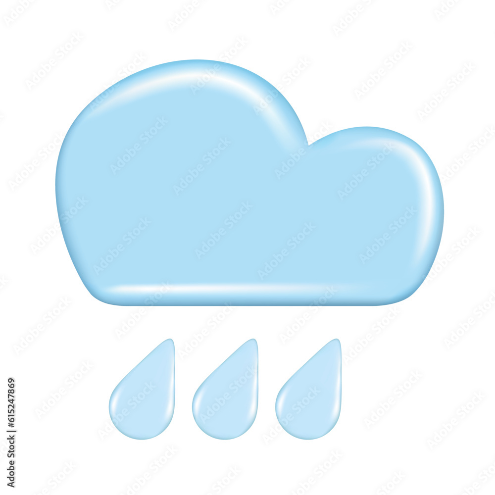 Realistic 3d design of weather forecast elements, icon symbol, meteorology. Decorative cute 3d blue cloud and rain. Cartoon abstract vector illustration isolated on a white background Realistic 3d design of weather forecast elements, icon symbol, meteorology. Decorative cute 3d blue cloud and rain. Cartoon abstract vector illustration isolated on a white background