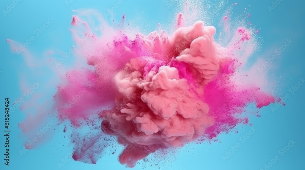 Explosion of colored powder on blue background