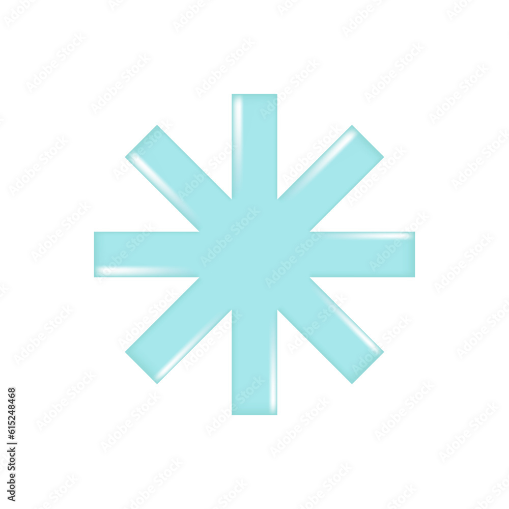 Hand drawn blue realistic 3d snowflake. Decorative 3d design of weather forecast element, icon symbol, meteorology, winter. Abstract vector illustration isolated on a white background Hand drawn blue realistic 3d snowflake. Decorative 3d design of weather forecast element, icon symbol, meteorology, winter. Abstract vector illustration isolated on a white background
