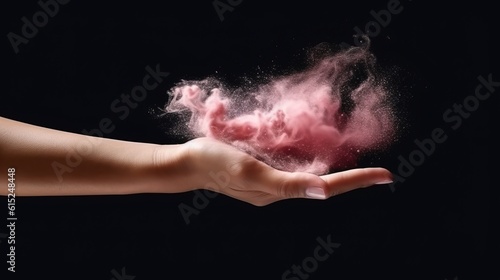 Female arm and pink dust cloud on dark background © NK