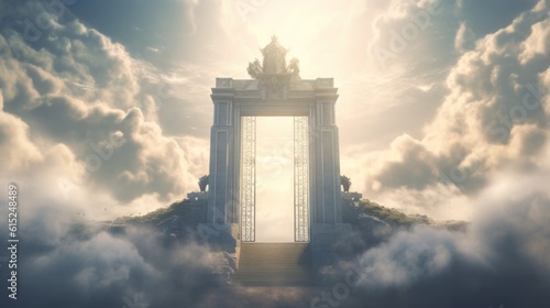 Illustration of a grand gate in the midst of a cloudy sky photo