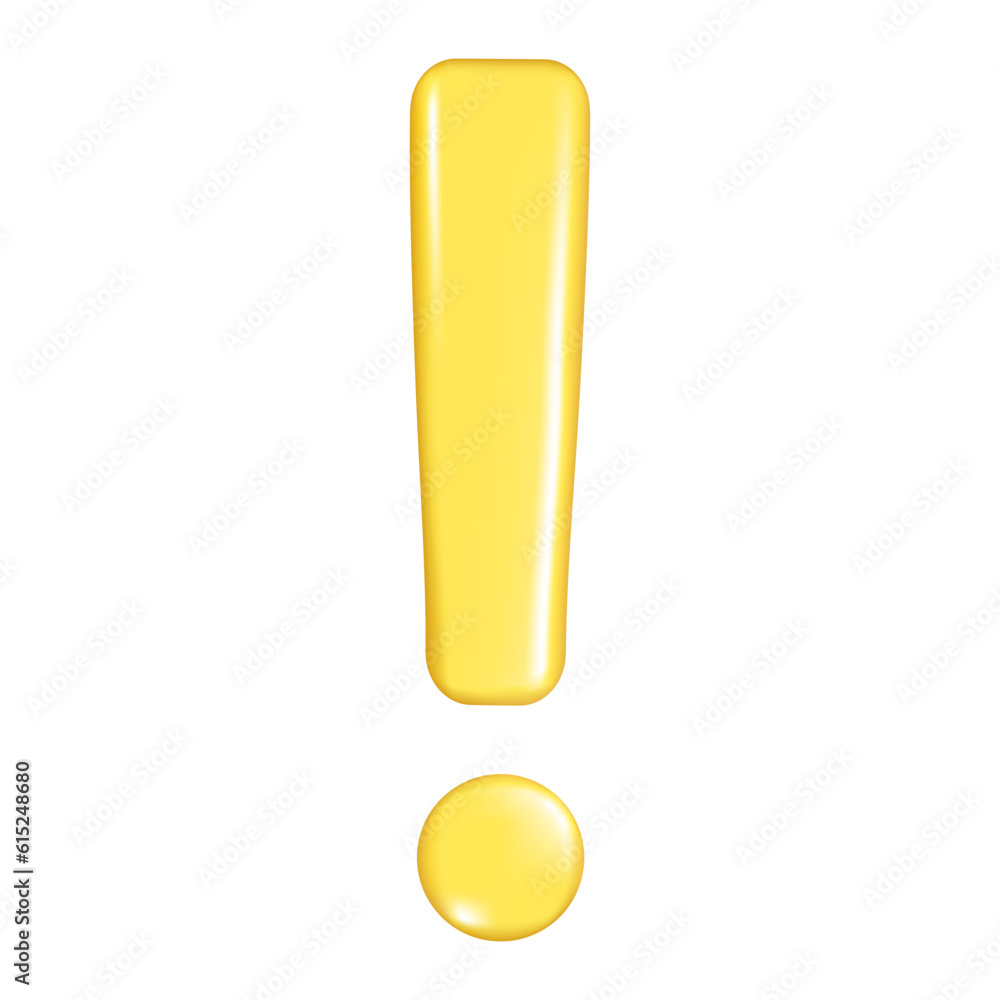 Realistic 3d yellow exclamation mark. Decorative 3d warning element, important symbol, attention or caution icon. Abstract vector illustration isolated on a white background Realistic 3d yellow exclamation mark. Decorative 3d warning element, important symbol, attention or caution icon. Abstract vector illustration isolated on a white background