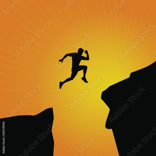 Man Jumps to the other side of the cliff: Experience the fearless soar and empowering leap in this silhouette. A triumph of resilience and determination, it inspires boundless possibilities
