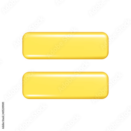 Realistic 3d yellow equal sign. Decorative result 3d element, education maths icon, mathematical equality symbol. Abstract vector illustration isolated on a white background
