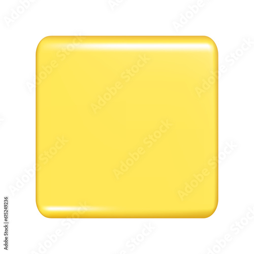 Realistic 3d yellow square frame, square button icon. Decorative 3d element, web icon symbol. Abstract vector illustration isolated on a white background