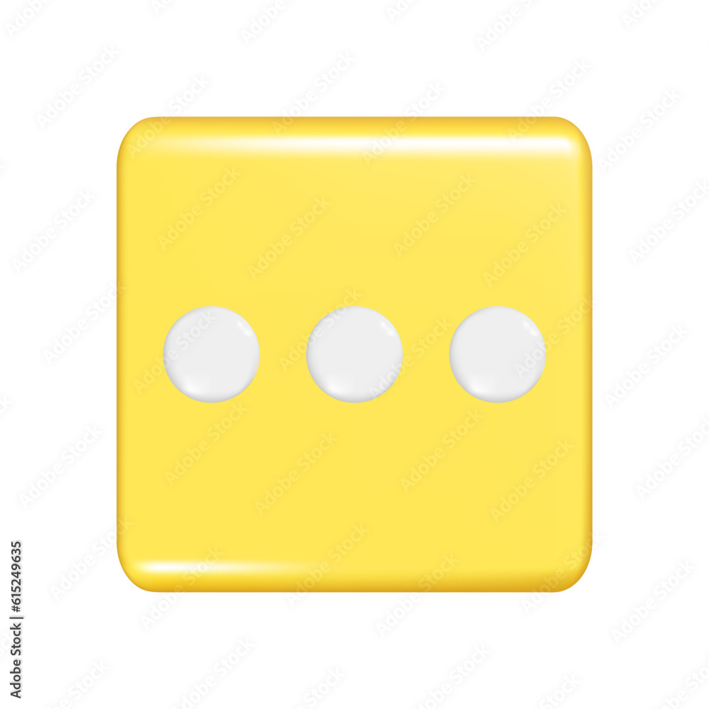 Realistic 3d yellow square frame with white dots, square button icon, text comment. Decorative 3d element, web icon symbol. Abstract vector illustration isolated on a white background Realistic 3d yellow square frame with white dots, square button icon, text comment. Decorative 3d element, web icon symbol. Abstract vector illustration isolated on a white background