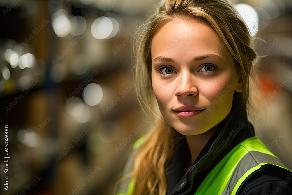 Dynamic Logistics: A Woman's Triumph in the Warehouse. Generative AI Dynamic Logistics: A Woman's Triumph in the Warehouse. Generative AI