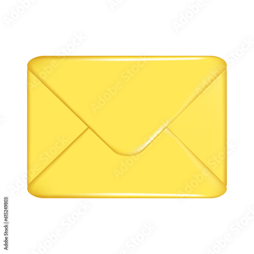 Realistic 3d yellow closed mail envelope. Decorative postal 3d element, mail icon, postal symbol. Abstract vector illustration isolated on a white background