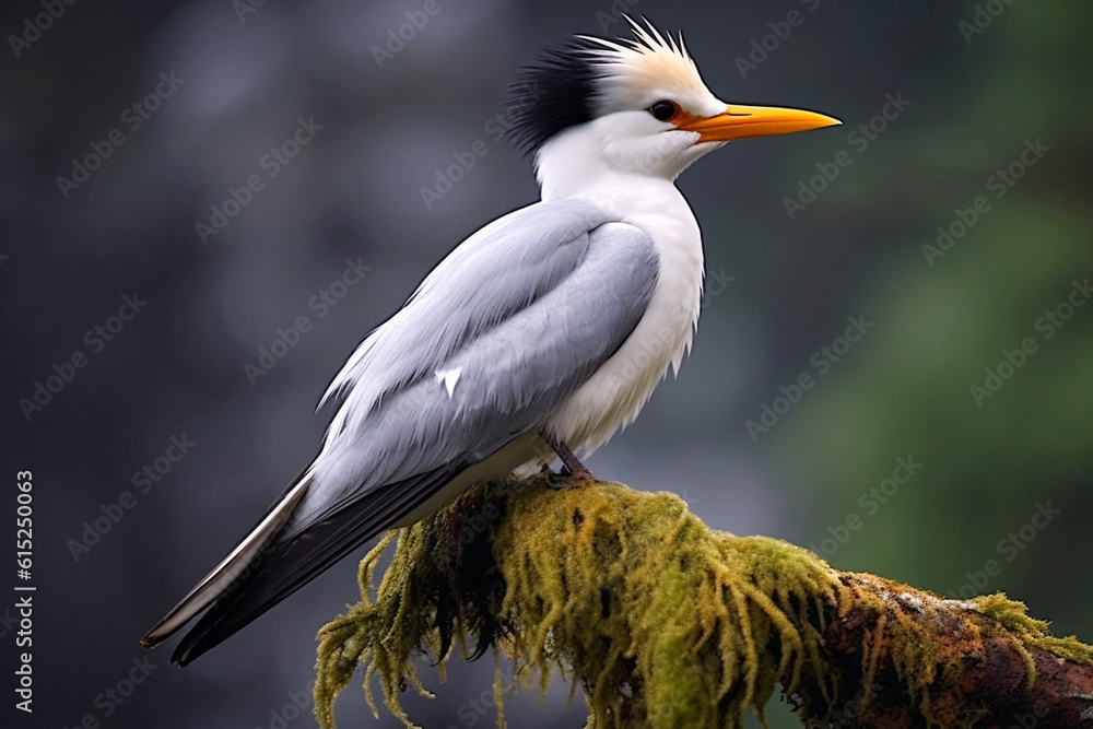 Fototapeta premium Chinese crested tern on the tree, Generative AI
