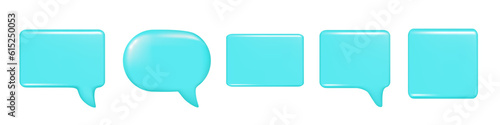 Realistic 3d blue speech bubble text, message box, chatting box. Decorative 3d element, chat dialogue icon, empty speak bubble symbol. Abstract vector illustration isolated on white background