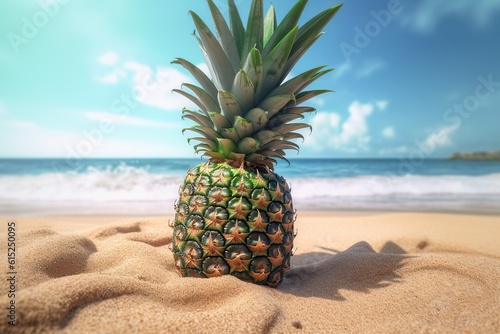 Pineapple on the beach,Generative ai	