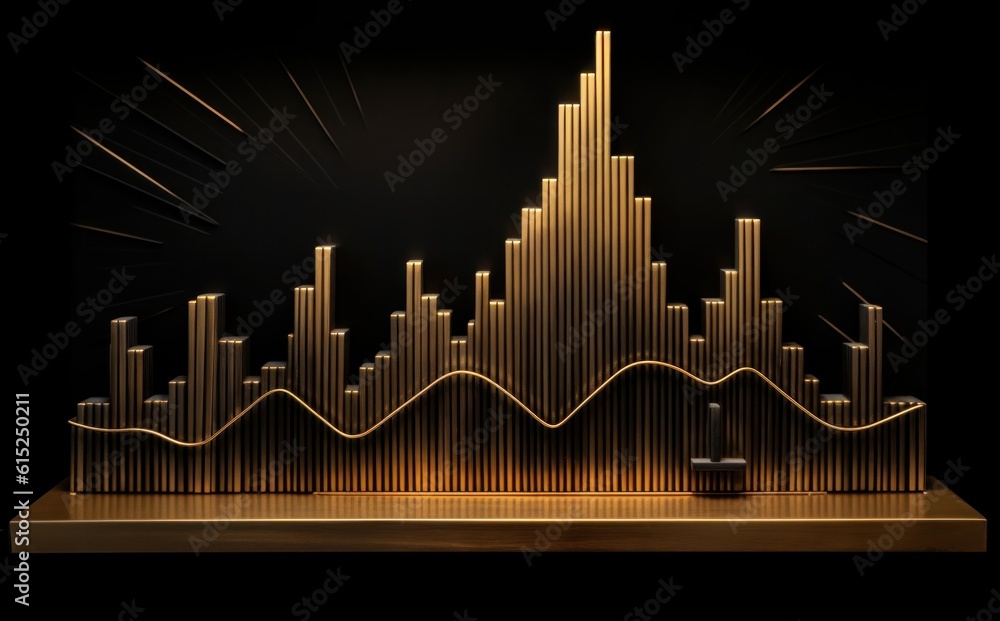 Elegant golden line graph on black background, Illustration AI Generative Elegant golden line graph on black background, Illustration AI Generative