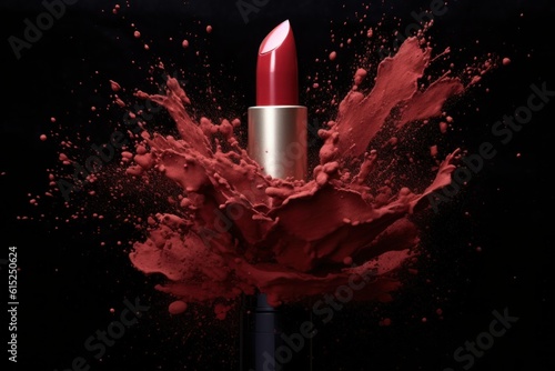 Lipstick with powder splash. Illustration AI Generative.