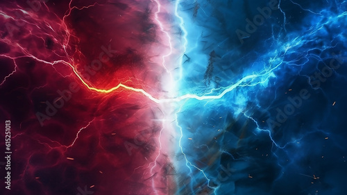 Photographie Powerful colored lightnings and the flash from the collision, generative ai tool