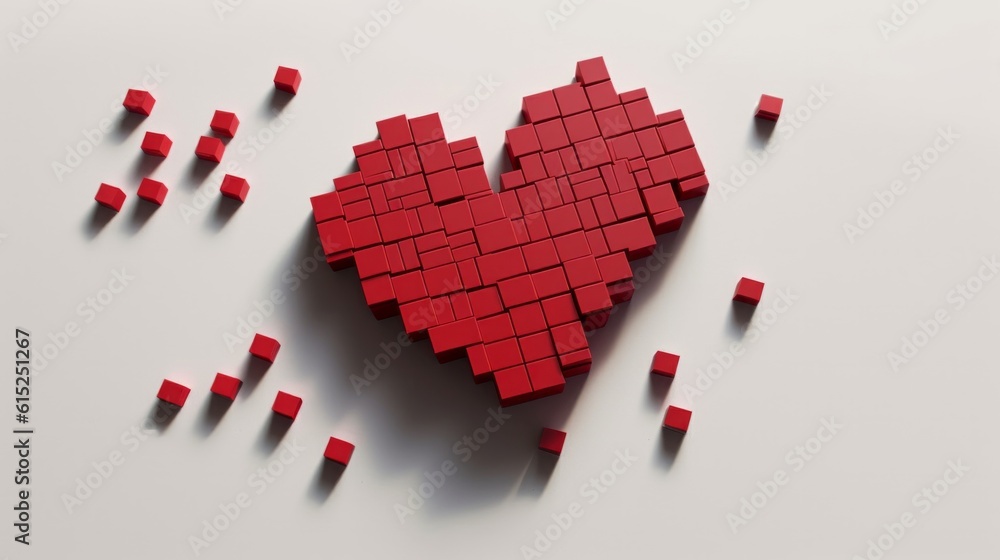 Red heart pixel art style isolated on white background Stock ...