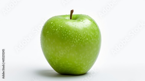 Green apple on white background. Created with Generative AI technology.
