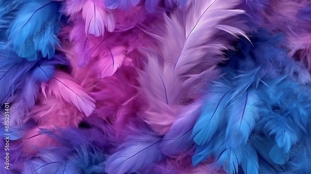 Soft and fluffy background with blue and pink feathers