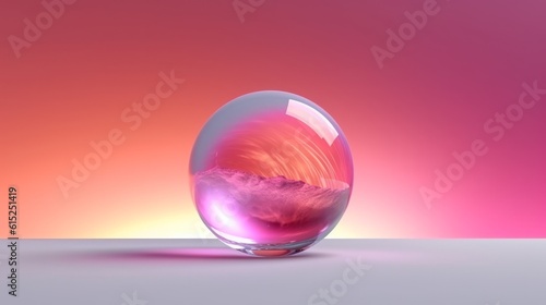 Illustration of a colorful glass sphere on a gradient background in shades of pink and purple