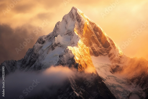 photo ofa rugged mountaineer Alpine peak. AI generative © SANGHYUN