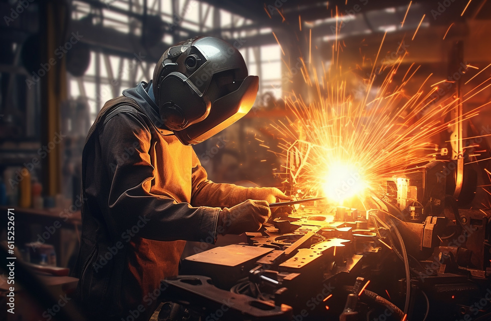 Worker person in dangerous action, foundry industrial site Worker person in dangerous action, foundry industrial site