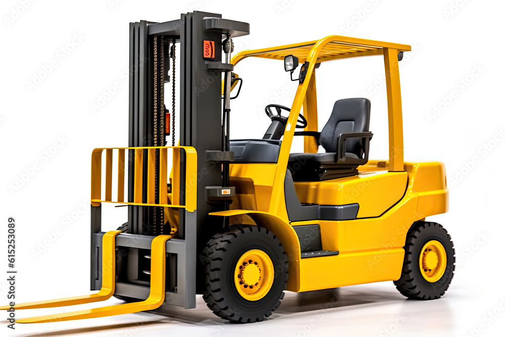A Close-Up View of a Powerful Forklift. Generative AI A Close-Up View of a Powerful Forklift. Generative AI