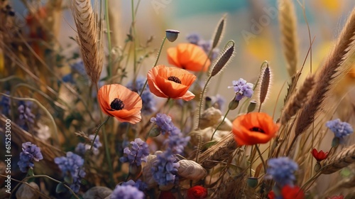 Wildflowers, poppies at sunrise