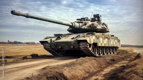 Tank on the beach. AI generated art illustration.