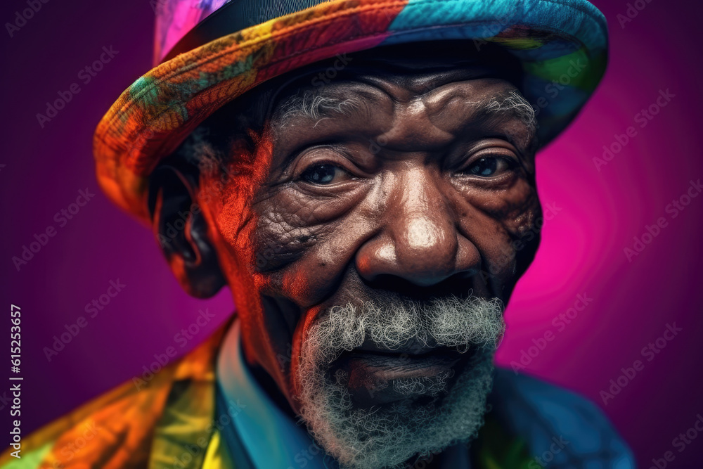portrait of older African man in hat with emotional face. generative AI portrait of older African man in hat with emotional face. generative AI