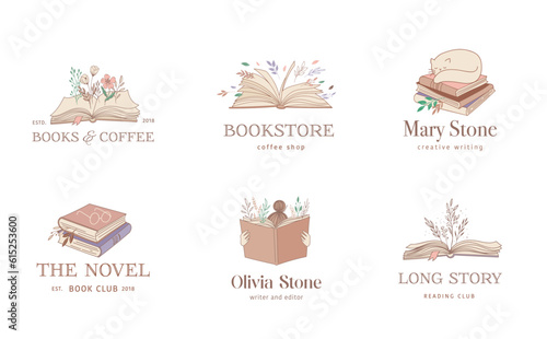 Hand drawn pastel colors books illustrations, prints, logos. Vector art and illustrations