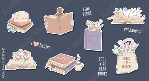 Hand drawn pastel colors books illustrations, stickers, prints, logos. Vector art and illustrations