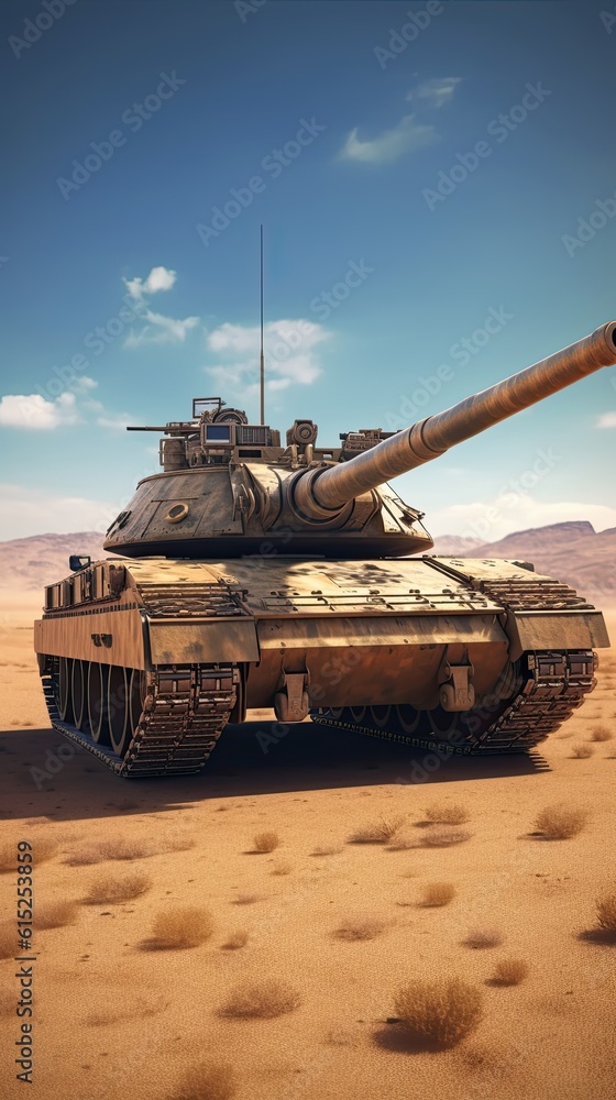 Tank on the beach. AI generated art illustration. Tank on the beach. AI generated art illustration.