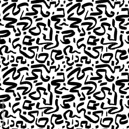 Marker drawn scribble square seamless pattern. Childish drawing. Hand draws calligraphy swirls for background. Curly brush strokes  marker scrawls as graphic design wallpaper.