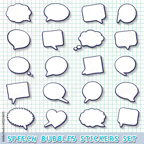 Hand drawn speech bubbles stickers set
