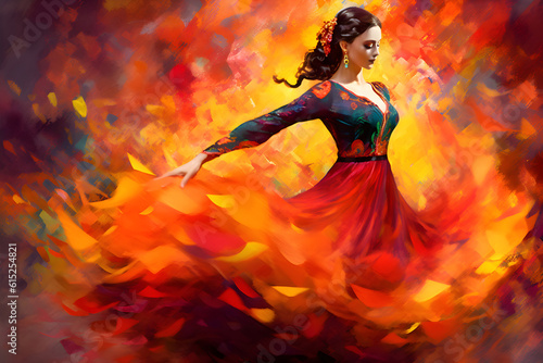 Flamenco Spanish Dancers abstract art with vivid passionate colours, digital art photo