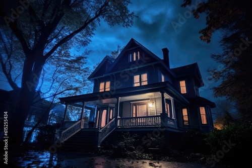 In this Halloween - themed photo, the foreboding atmosphere of a haunted house. Generative AI