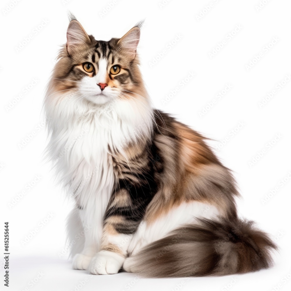Norwegian Forest Cat cat isolated on white background. Generative AI