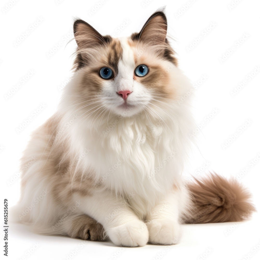 Ragdoll cat cat isolated on white background. Generative AI
