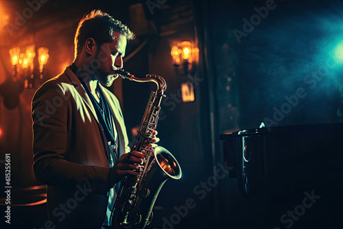 Saxophonist's Serenade: A Captivating Close-Up. Generative AI
